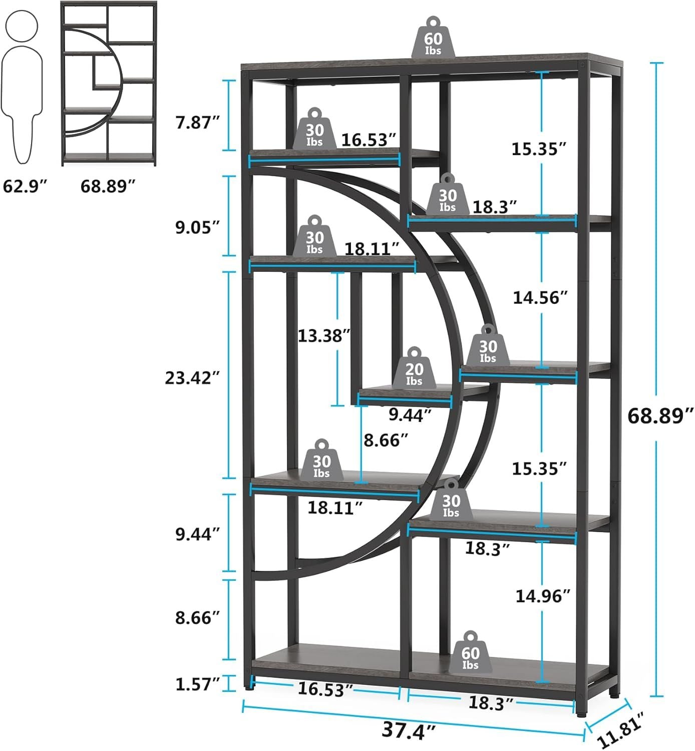 Geometric Half-Moon Bookshelf with Rustic Charm