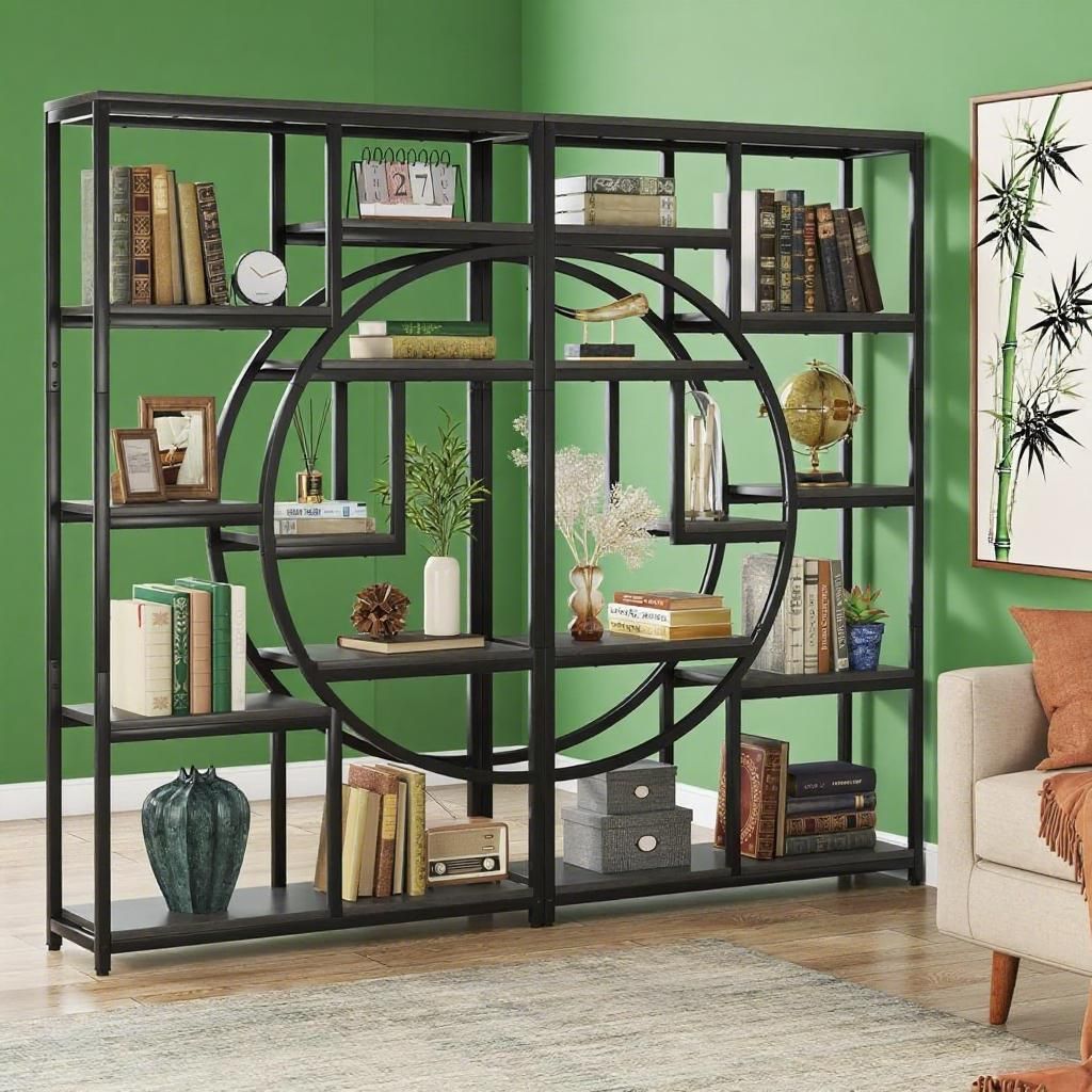 Geometric Half-Moon Bookshelf with Rustic Charm