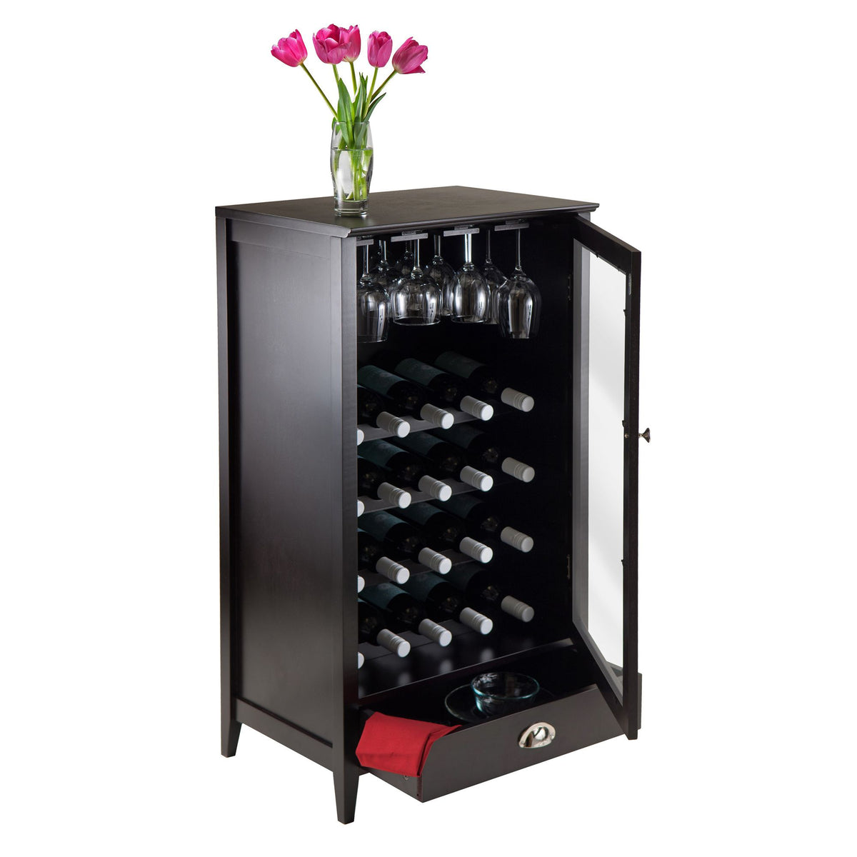 Modular Wine Cabinet with Clear Glass Door and Stemware Rack