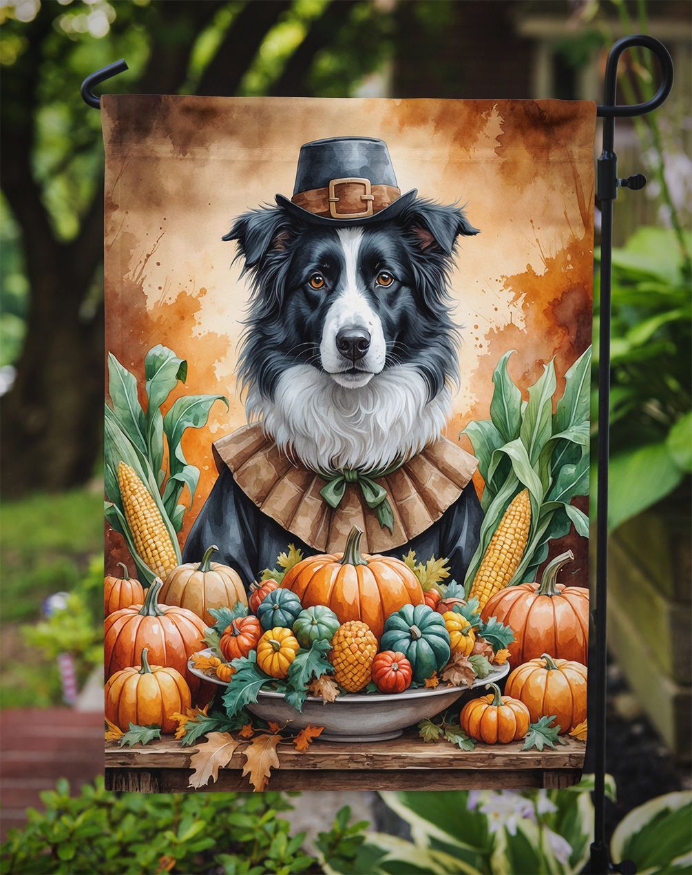 Border Collie Thanksgiving Garden Flag - Vibrant Outdoor Decor