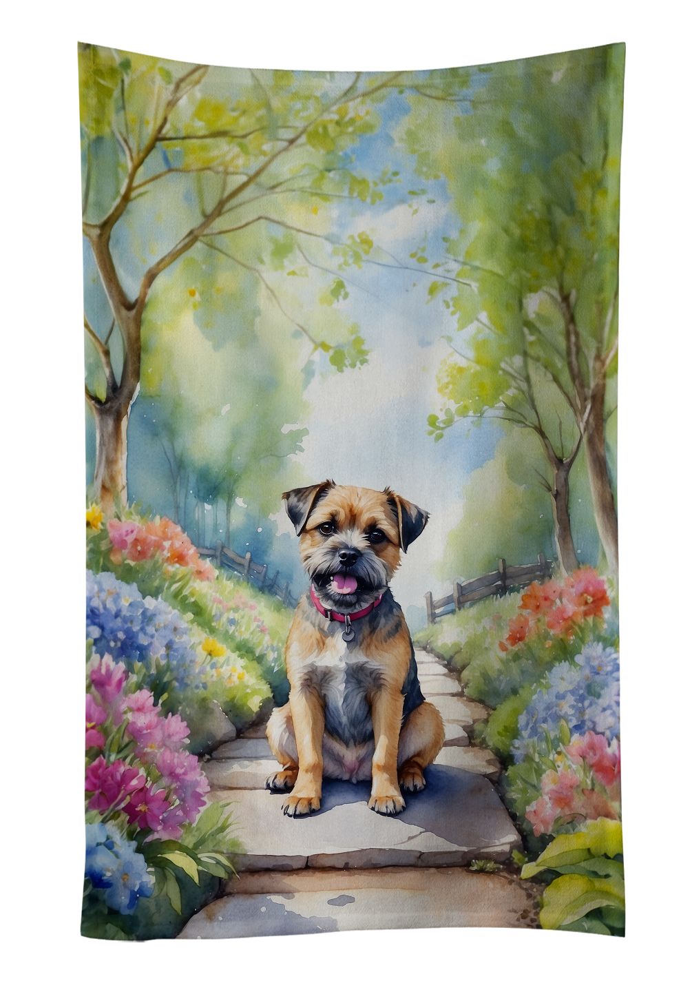 Border Terrier Spring Path Kitchen Towel