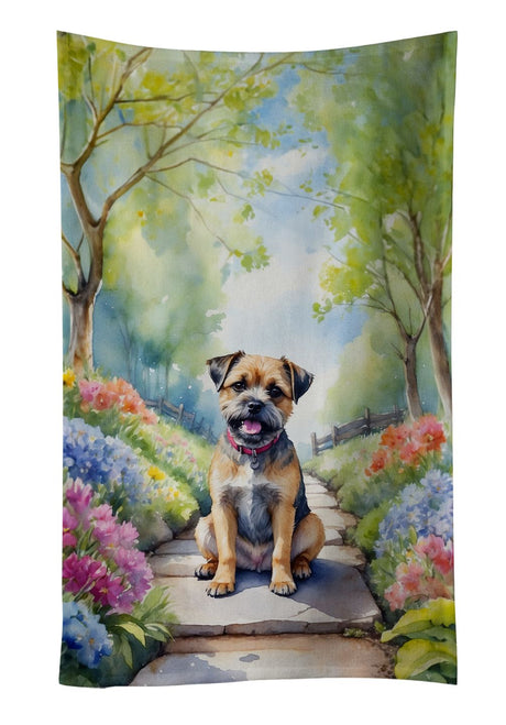 Border Terrier Spring Path Kitchen Towel