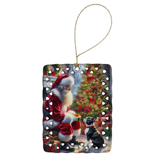Boston Terrier and Santa Claus Christmas Ornament
