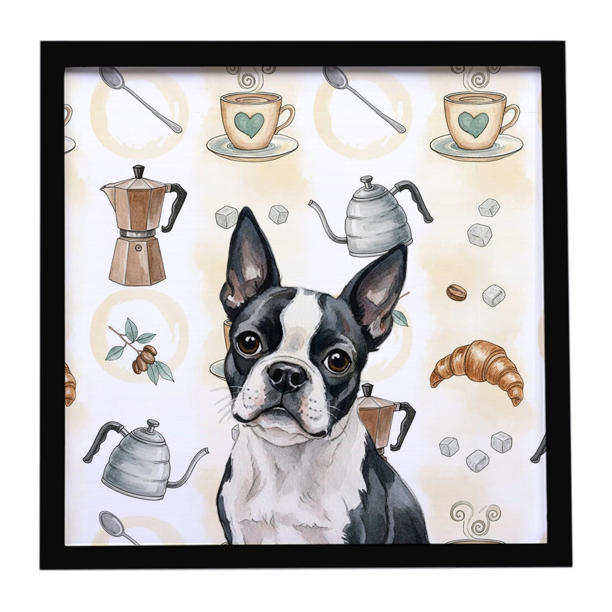 Boston Terrier Coffee Bar Framed Art Print