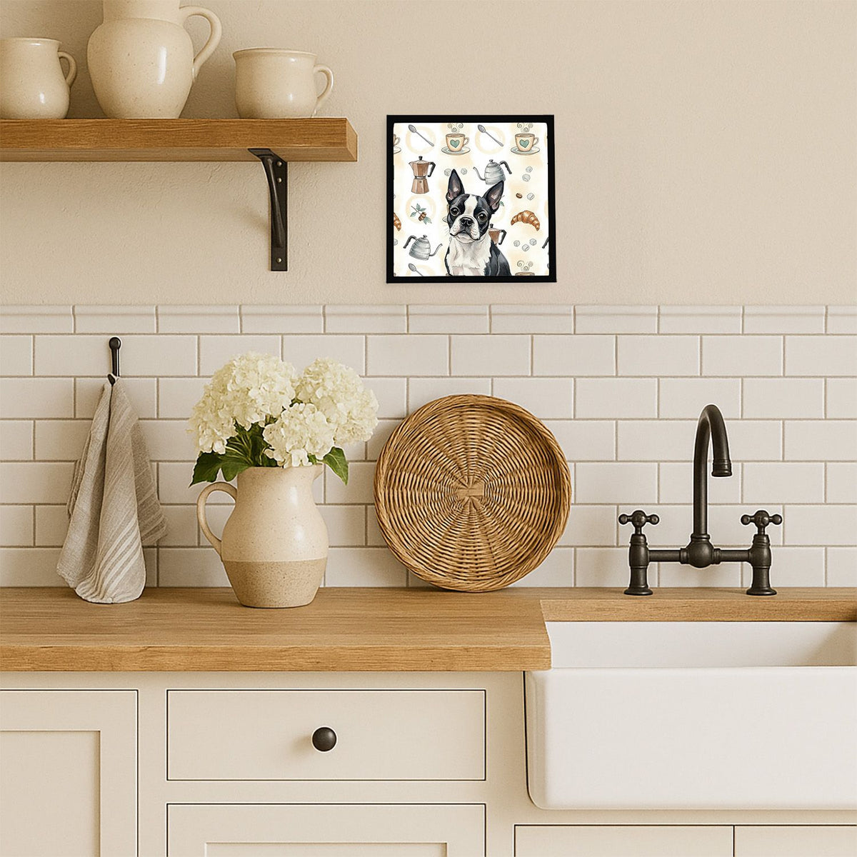 Boston Terrier Coffee Bar Framed Art Print