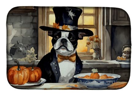 Boston Terrier Pumpkin Dish Drying Mat