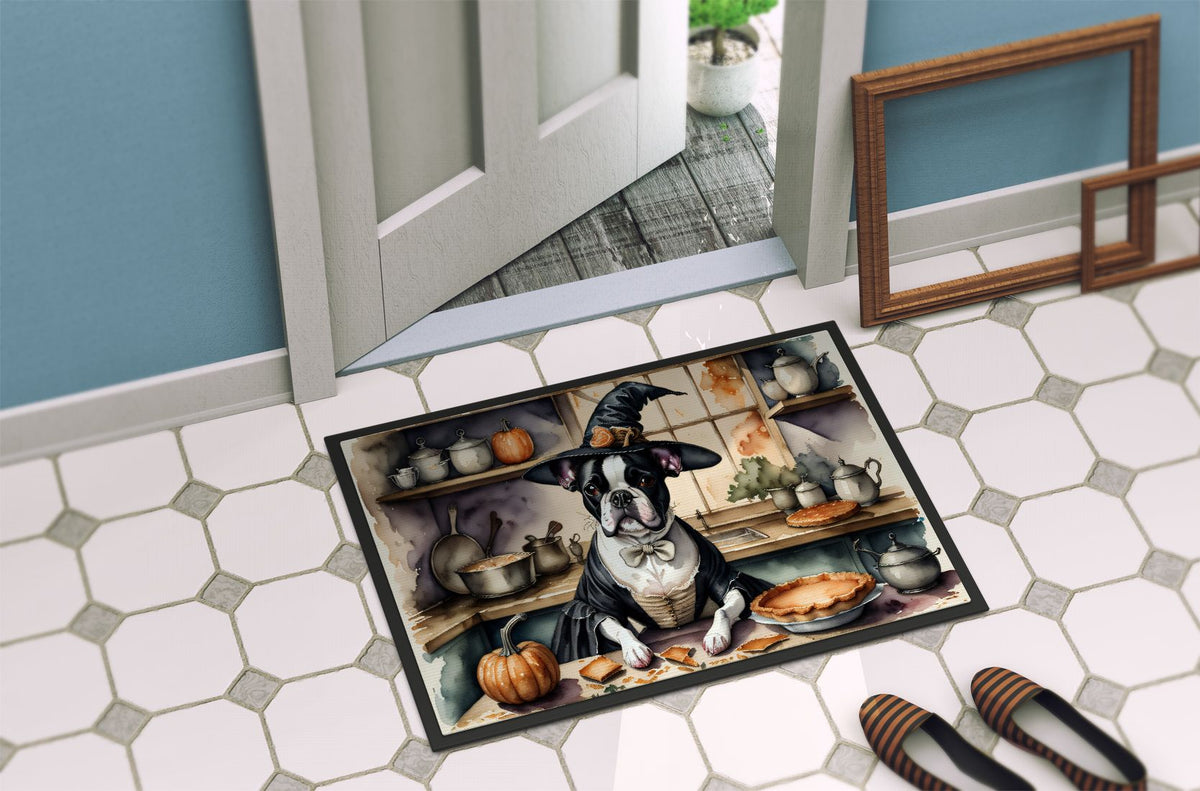 Boston Terrier Fall Pumpkin Halloween Doormat