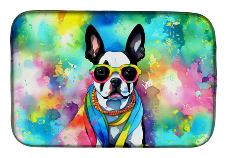 Boston Terrier Hippie Dawg Dish Drying Mat