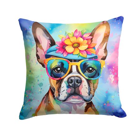 Boston Terrier Hippie Dawg Indoor-Outdoor Throw Pillow