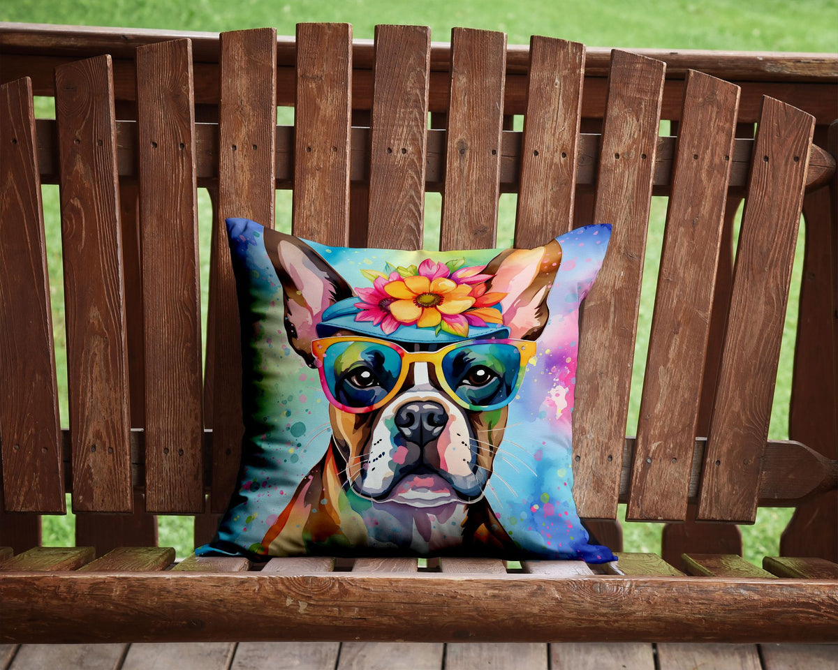 Boston Terrier Hippie Dawg Indoor-Outdoor Throw Pillow