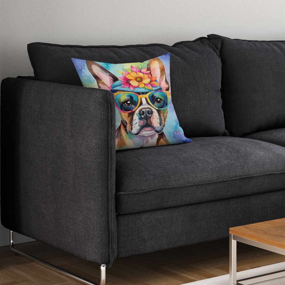 Boston Terrier Hippie Dawg Indoor-Outdoor Throw Pillow