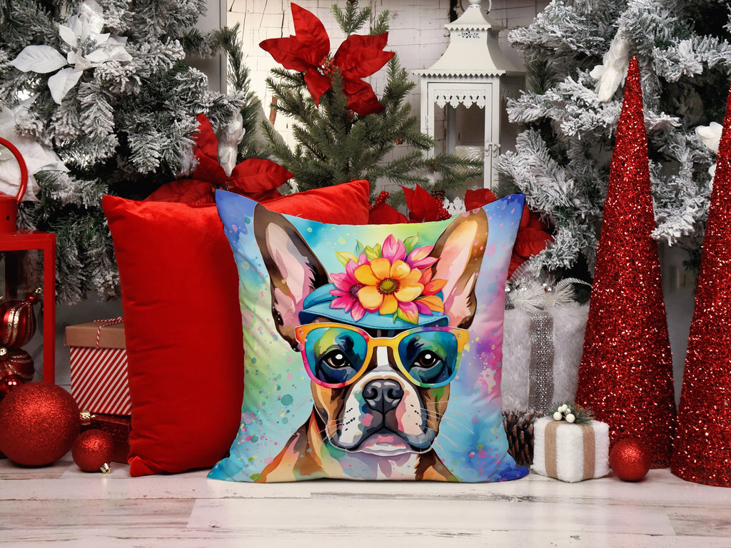 Boston Terrier Hippie Dawg Indoor-Outdoor Throw Pillow