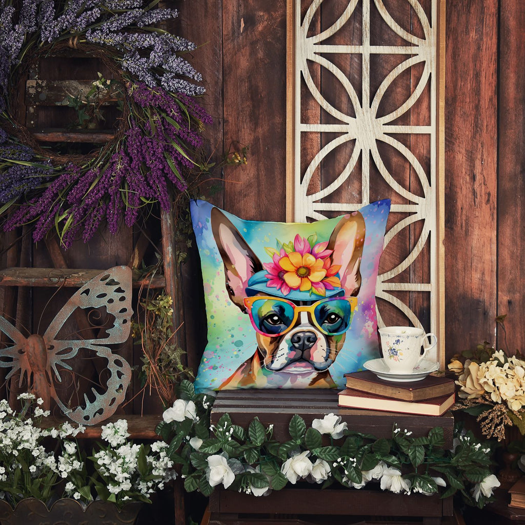 Boston Terrier Hippie Dawg Indoor-Outdoor Throw Pillow
