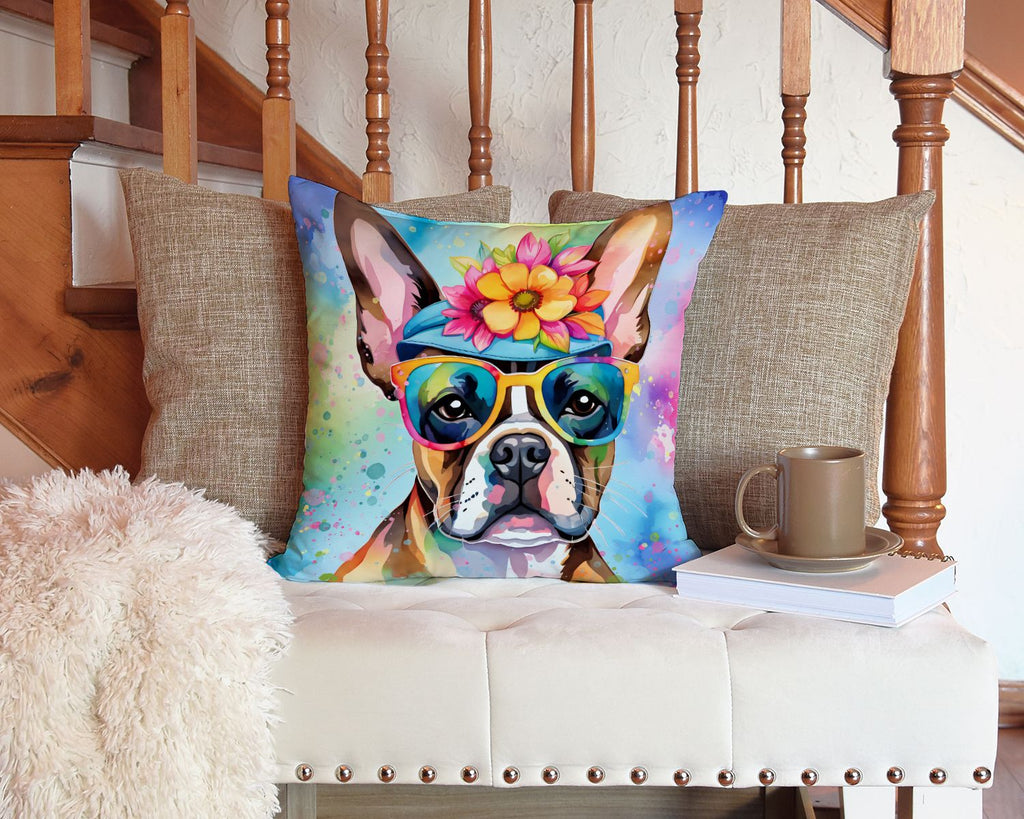 Boston Terrier Hippie Dawg Indoor-Outdoor Throw Pillow