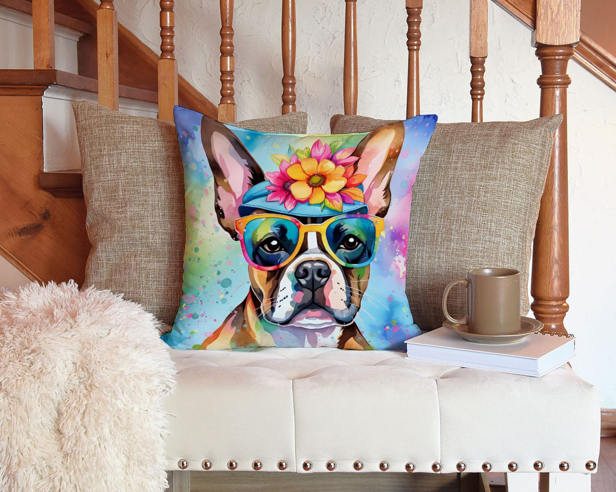 Boston Terrier Hippie Dawg Indoor-Outdoor Throw Pillow