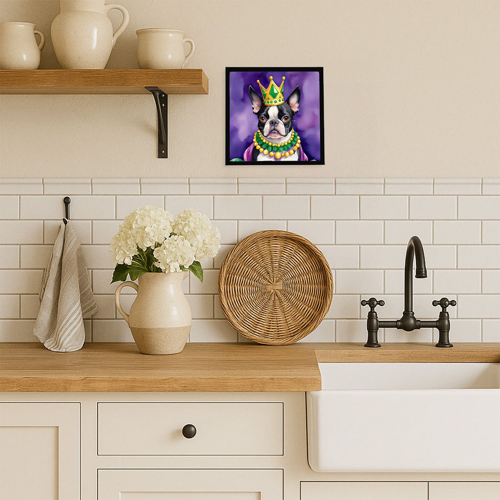 Boston Terrier King of Mardi Gras Framed Wall Art