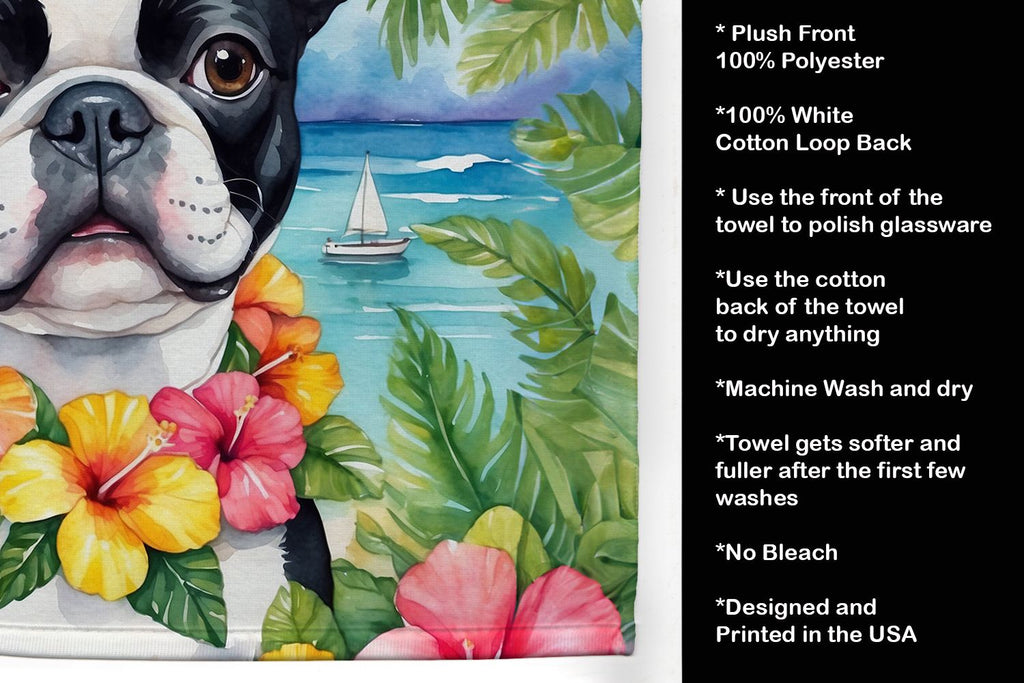 Boston Terrier Luau Dual-Sided Kitchen Towel