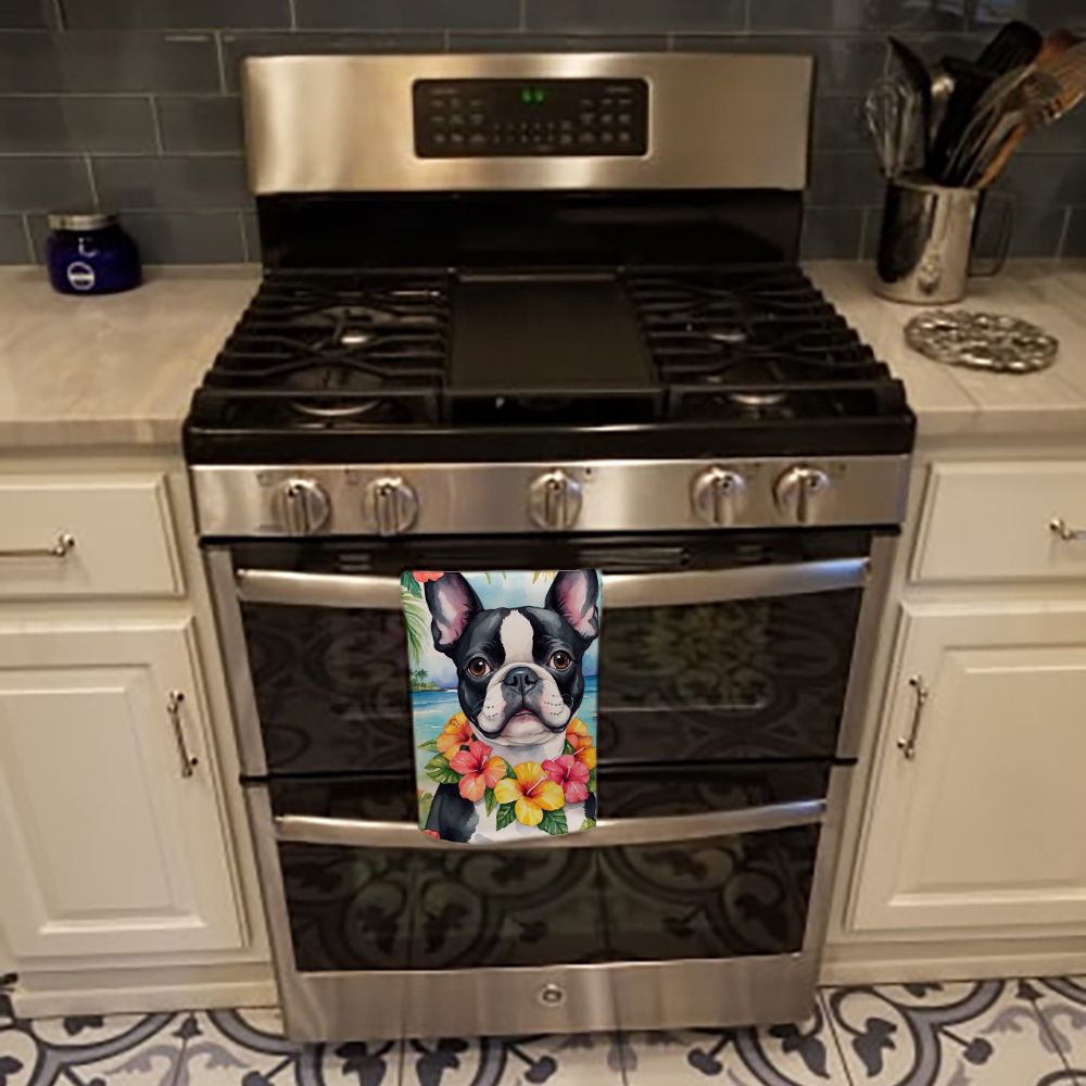 Boston Terrier Luau Dual-Sided Kitchen Towel