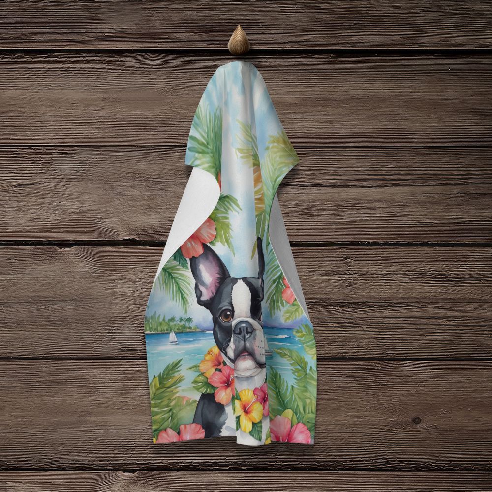 Boston Terrier Luau Dual-Sided Kitchen Towel