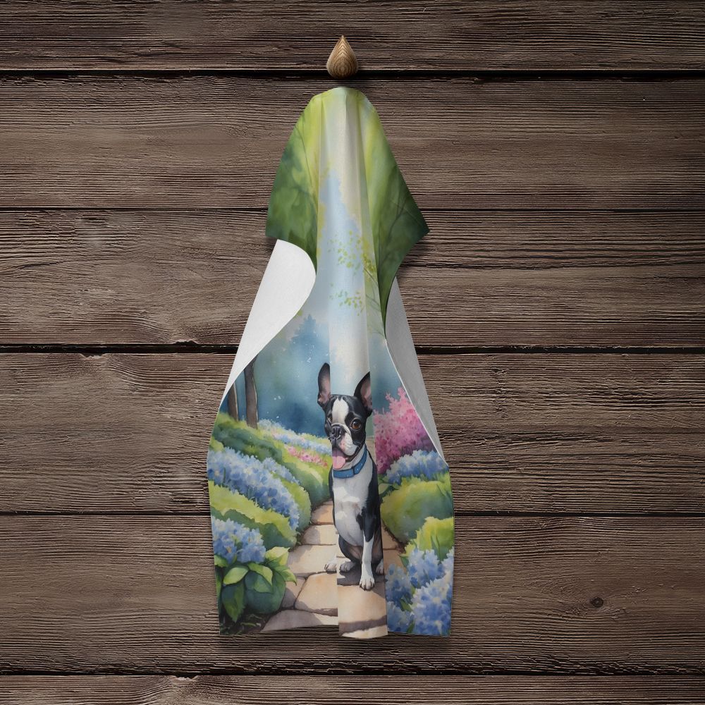 Boston Terrier Spring Path Kitchen Towel