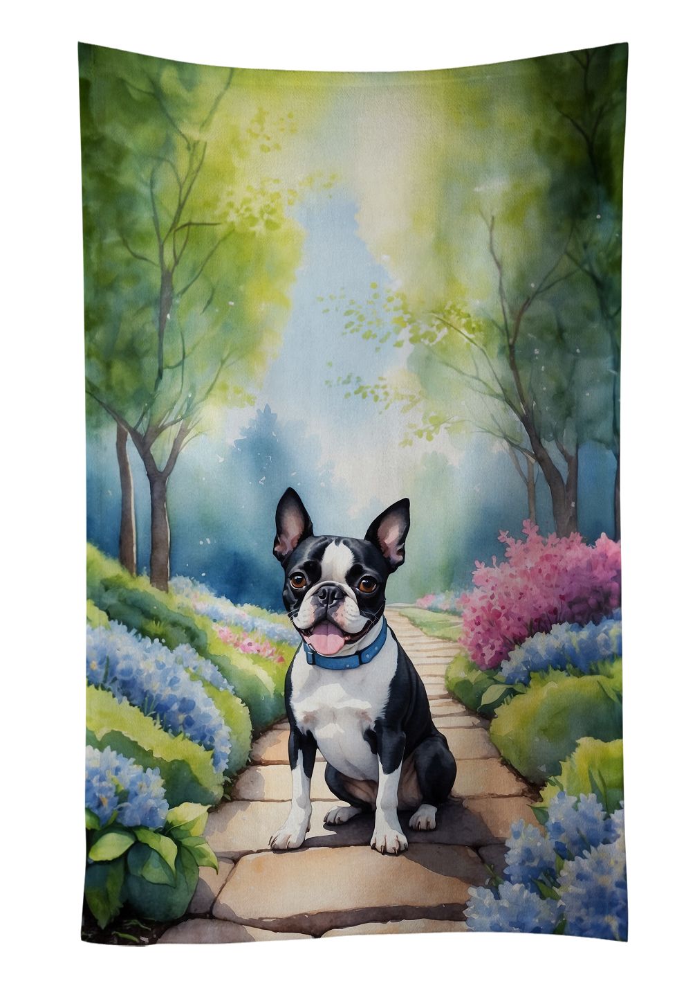Boston Terrier Spring Path Kitchen Towel