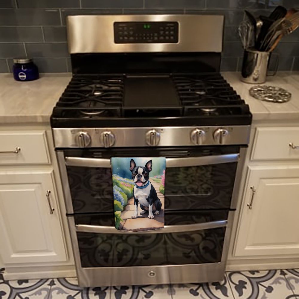 Boston Terrier Spring Path Kitchen Towel