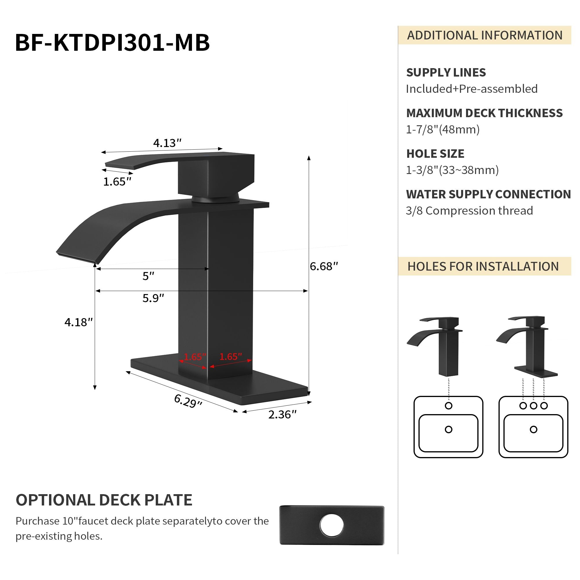 Bothwa Home Harlow Single Handle Bathroom Faucet in Matt Black