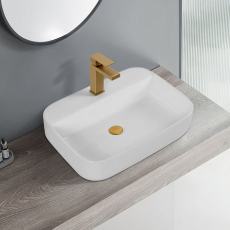 Rectangular White Countertop Basin with High-Gloss Finish