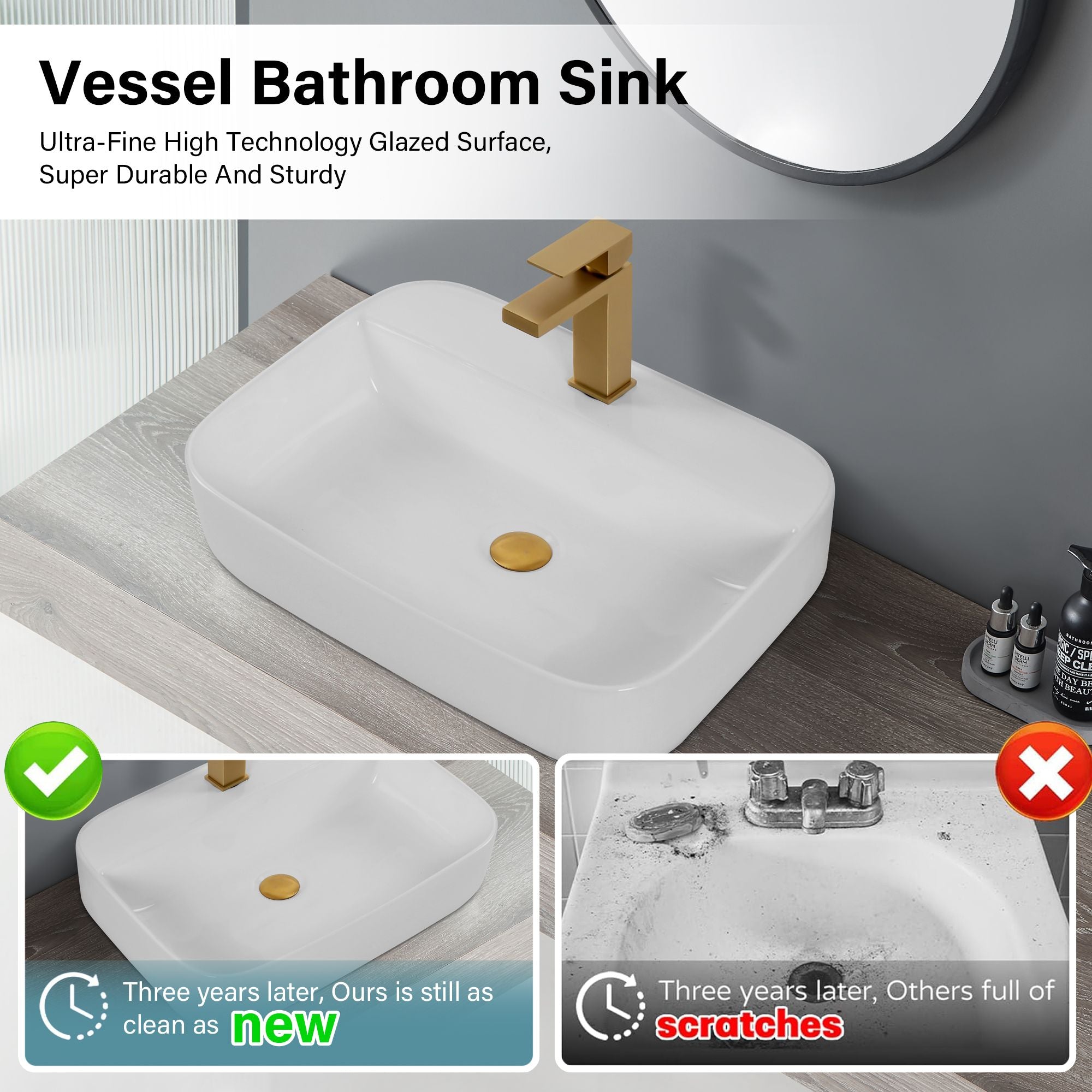 Rectangular White Countertop Basin with High-Gloss Finish