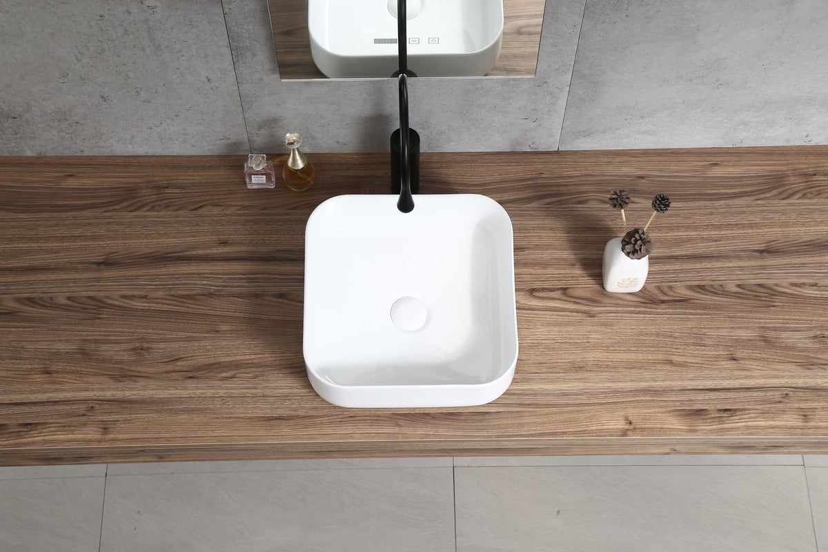 Square Countertop Basin with a White High-Gloss Finish