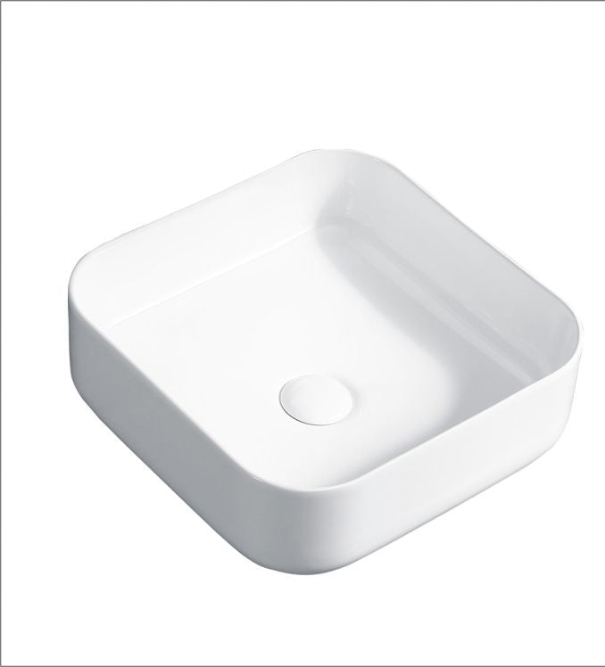 Square Countertop Basin with a White High-Gloss Finish