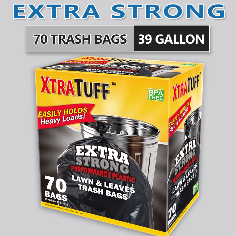70 Count Puncture Resistant Trash Bags – 39 Gallon, Scent-Free, Leak-Proof