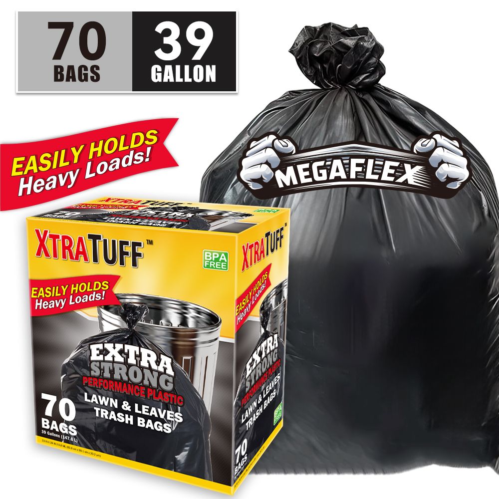 70 Count Puncture Resistant Trash Bags – 39 Gallon, Scent-Free, Leak-Proof