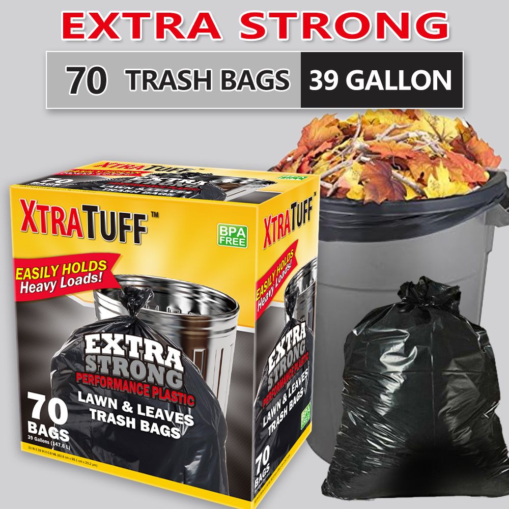 70 Count Puncture Resistant Trash Bags – 39 Gallon, Scent-Free, Leak-Proof