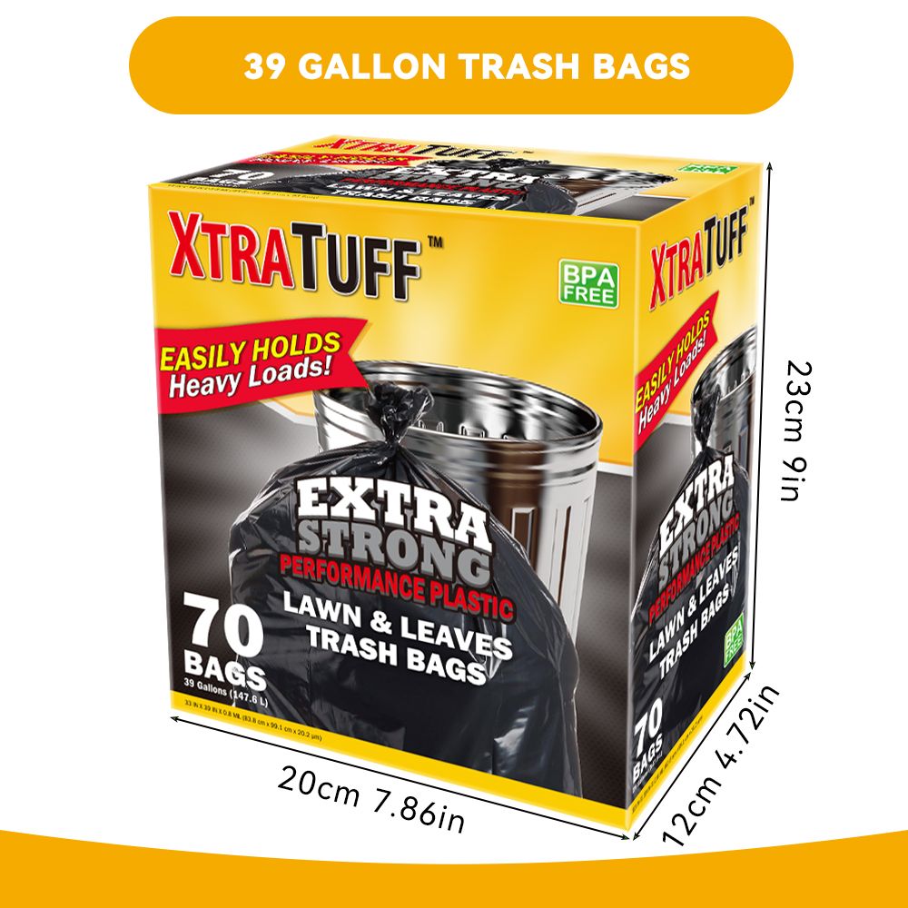 70 Count Puncture Resistant Trash Bags – 39 Gallon, Scent-Free, Leak-Proof