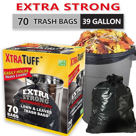 70 Count Puncture Resistant Trash Bags – 39 Gallon, Scent-Free, Leak-Proof
