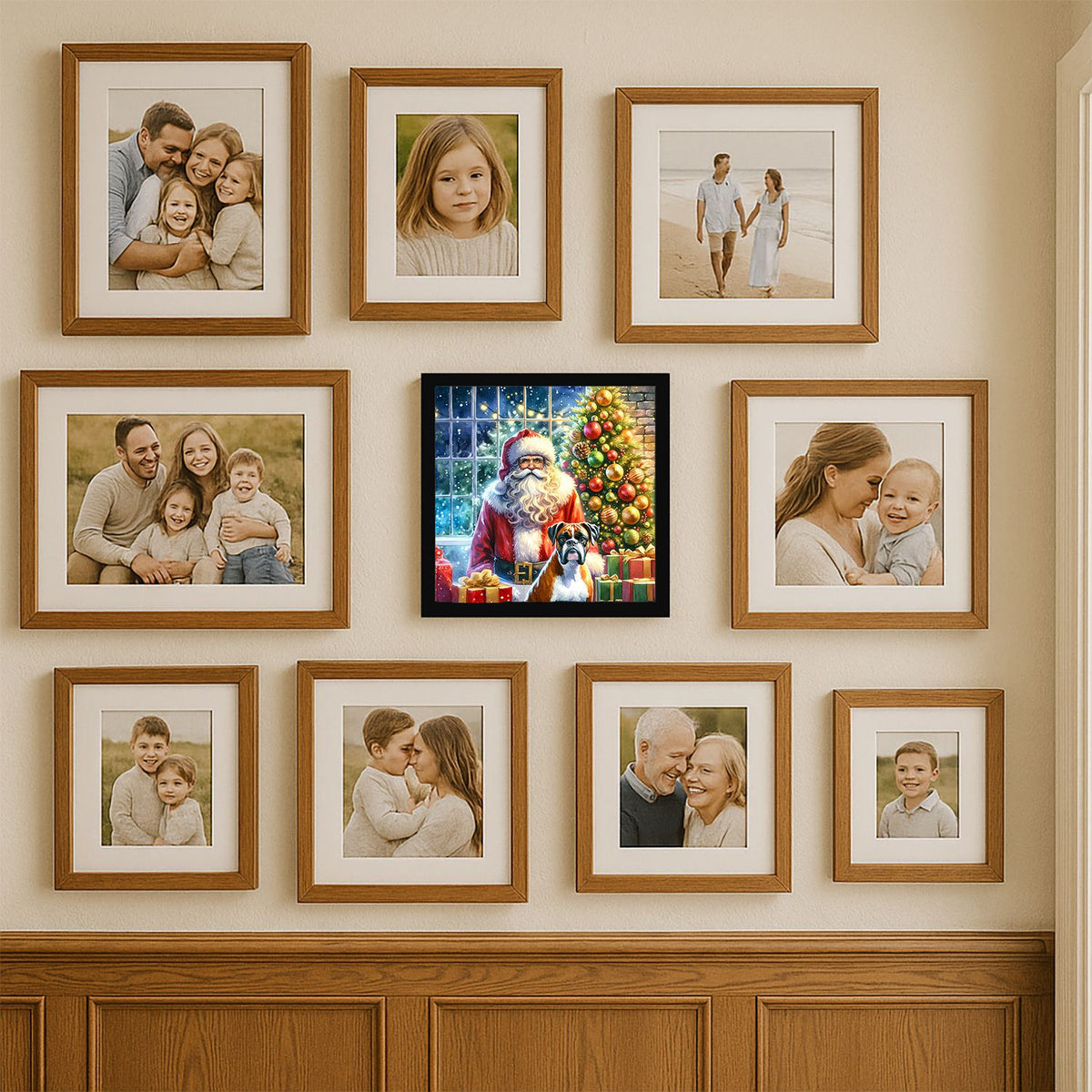 Boxer and Santa Claus Christmas Wall Art