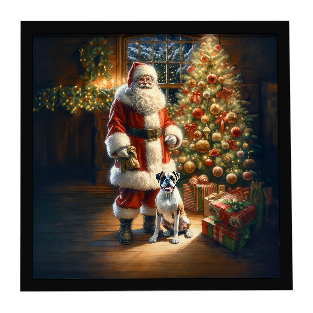 Boxer and Santa Claus Framed Christmas Wall Art