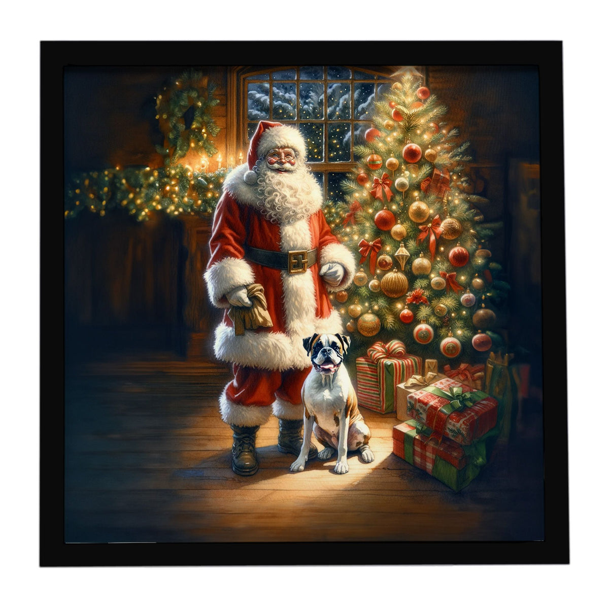 Boxer and Santa Claus Framed Christmas Wall Art