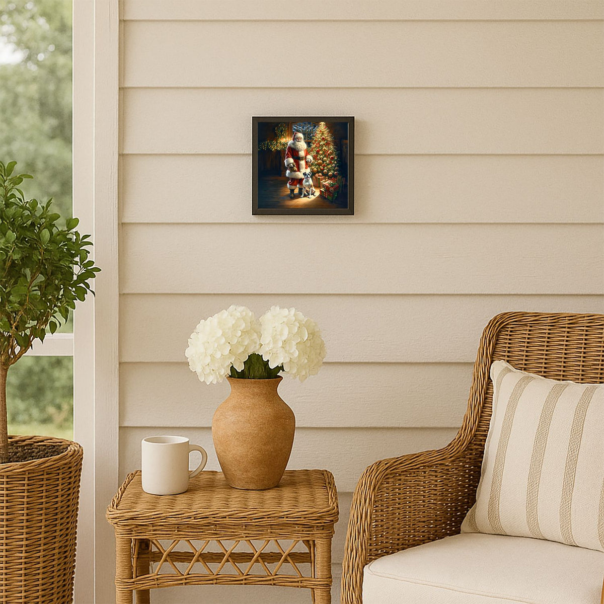 Boxer and Santa Claus Framed Christmas Wall Art