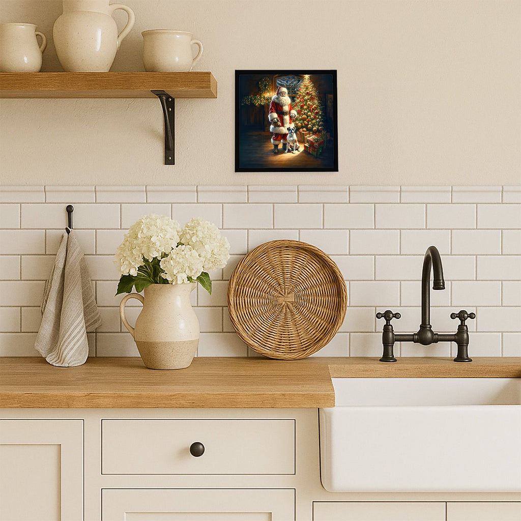Boxer and Santa Claus Framed Christmas Wall Art