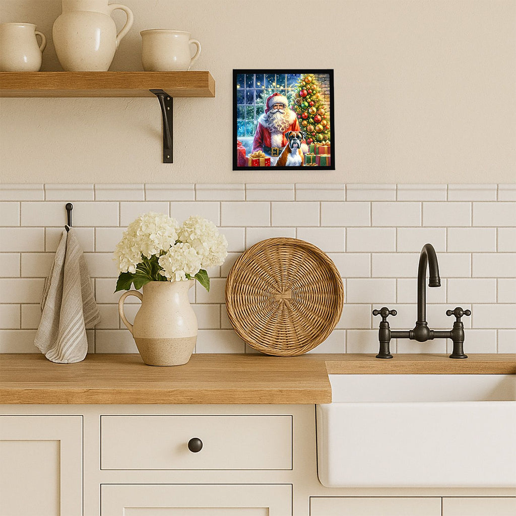 Boxer and Santa Claus Christmas Wall Art