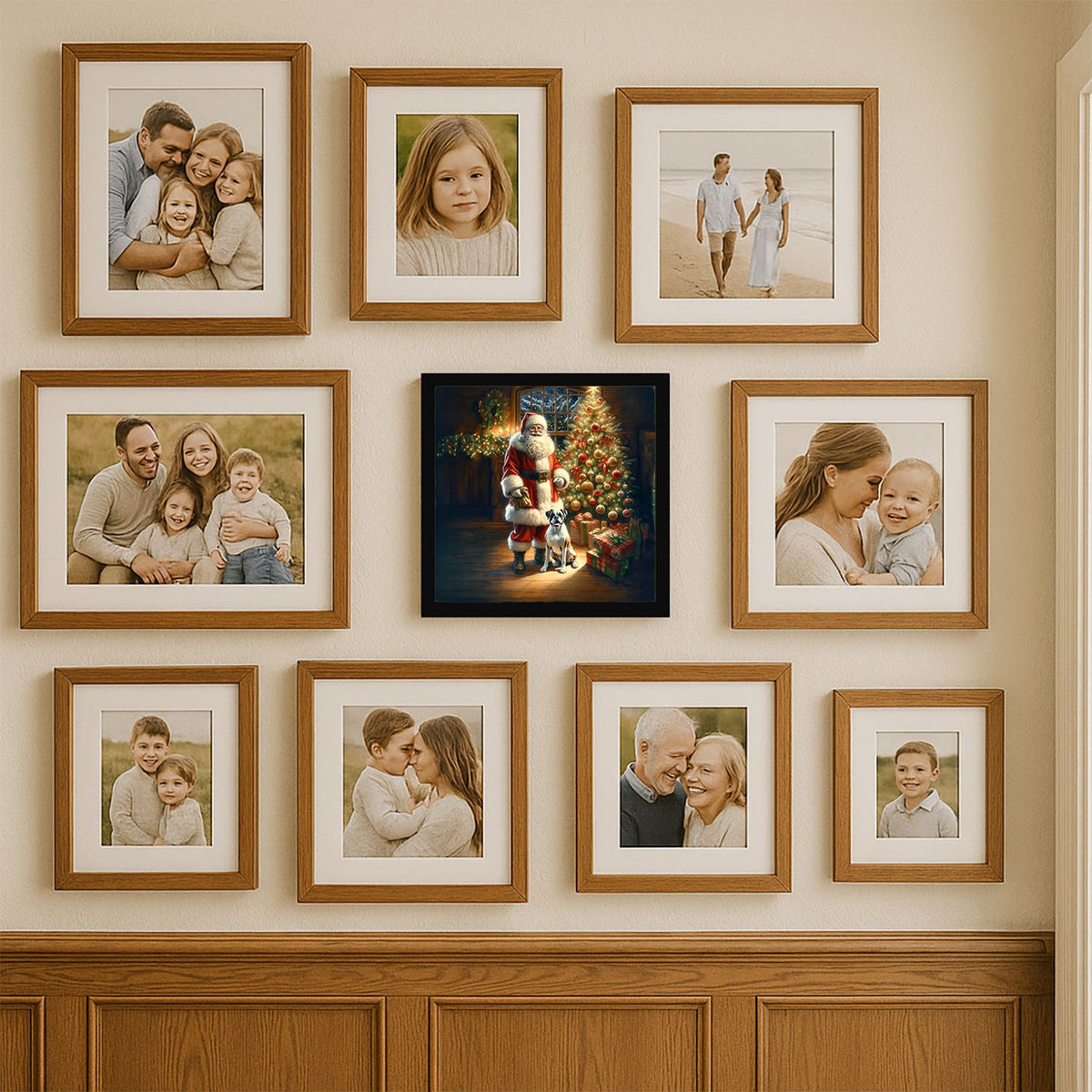 Boxer and Santa Claus Framed Christmas Wall Art