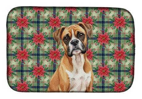 Boxer Poinsettia Christmas Dish Drying Mat