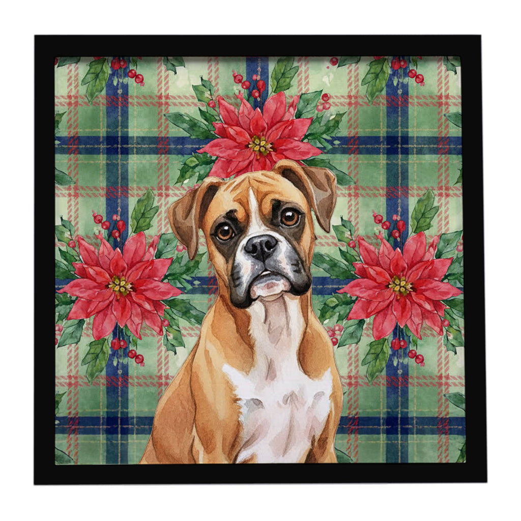 Boxer Christmas Poinsettias Framed Wall Art