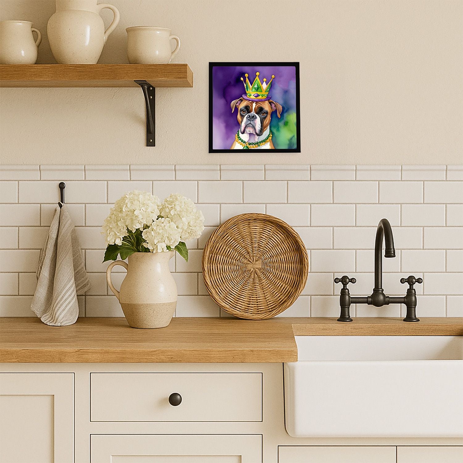 Boxer King of Mardi Gras Framed Metal Print – Square Wall Art for Bathroom, Kitchen, Office