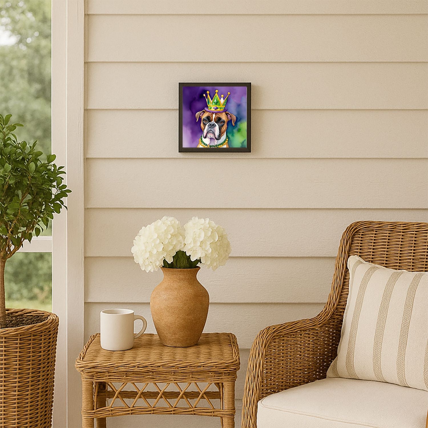 Boxer King of Mardi Gras Framed Metal Print – Square Wall Art for Bathroom, Kitchen, Office