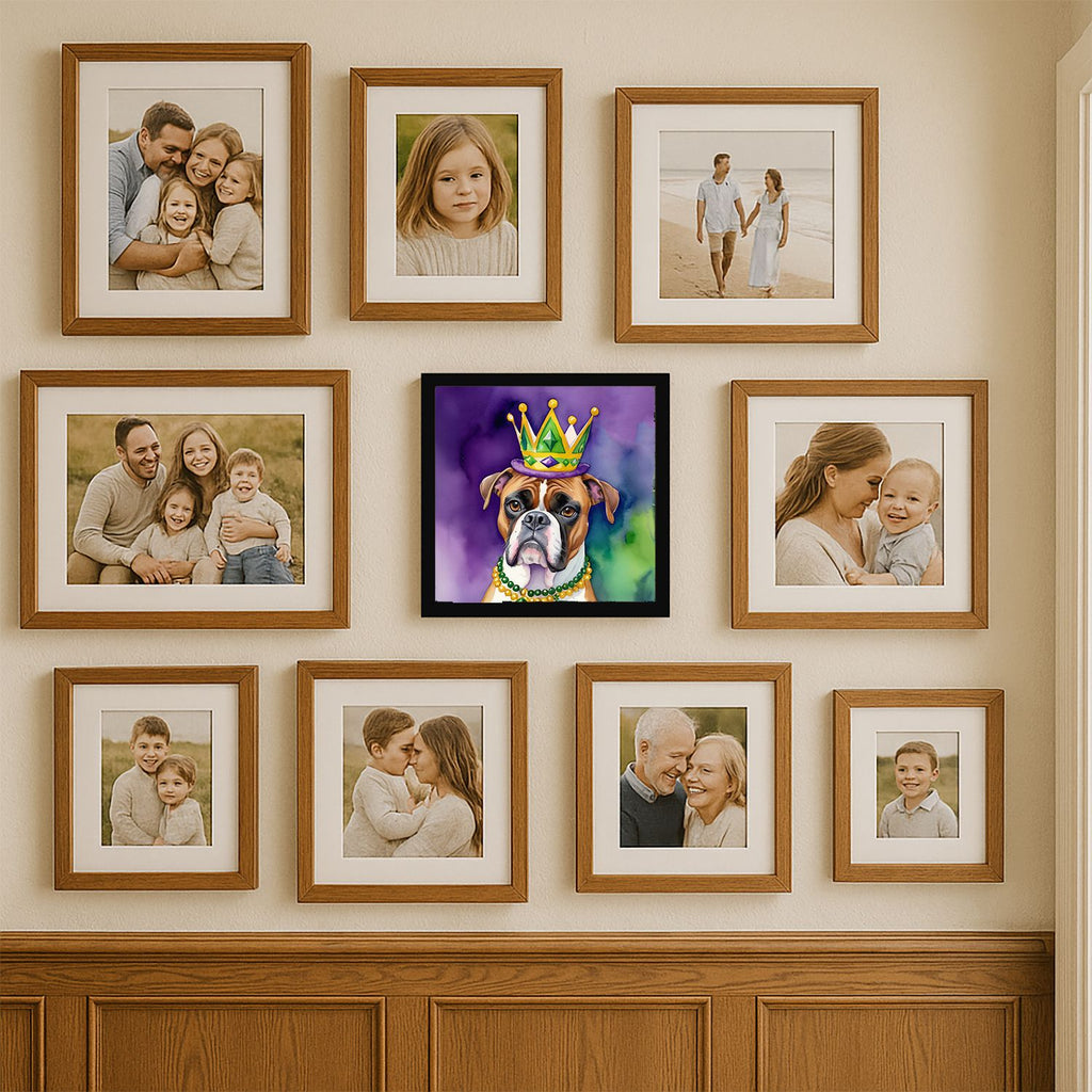 Boxer King of Mardi Gras Framed Metal Print – Square Wall Art for Bathroom, Kitchen, Office