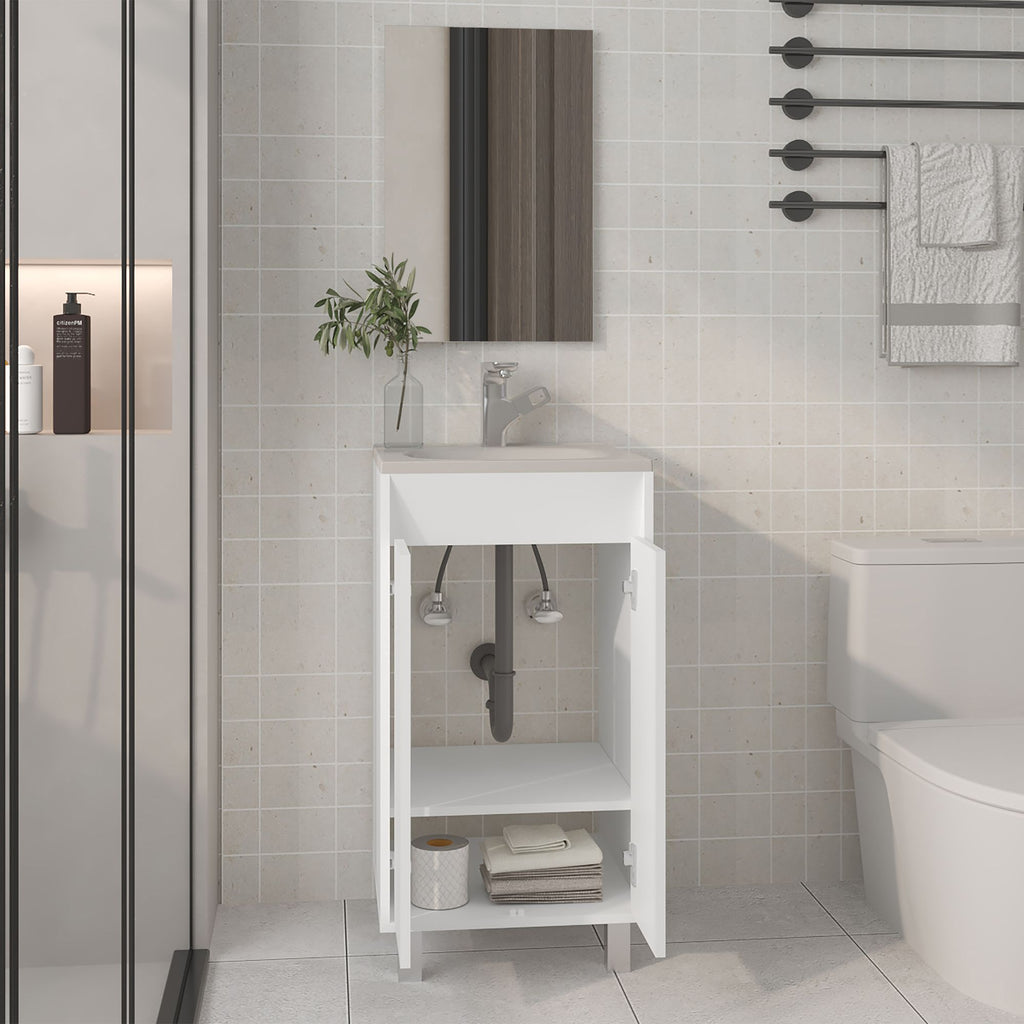 Brady Mirror Bathroom Cabinet, One Door, Two Shelves, White