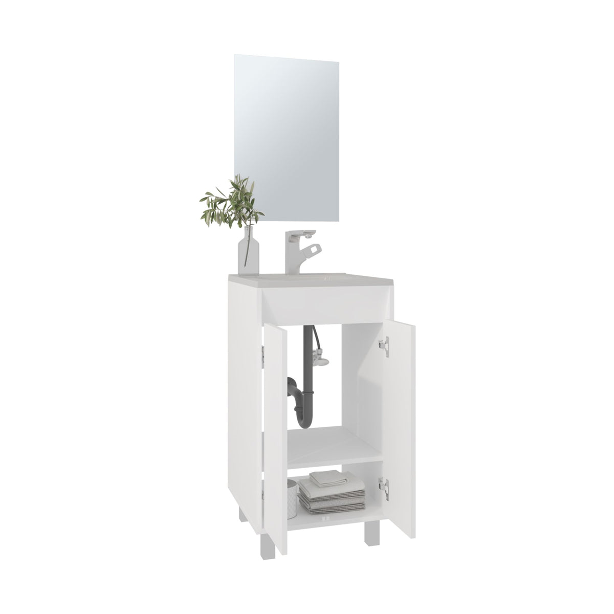 Brady Mirror Bathroom Cabinet, One Door, Two Shelves, White